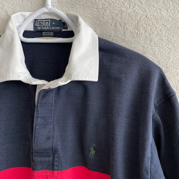 VINTAGE Polo Ralph Lauren Sport Rugby Shirt Striped w/Elbow Patches. - Picture 6 of 8